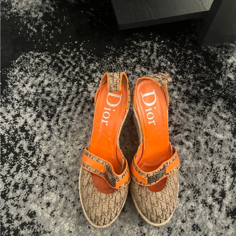 Dior Women's Vibrant Orange and Tan Espadrilles
